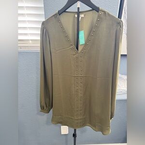 Maurices Olive Studded V-Neck Blouse